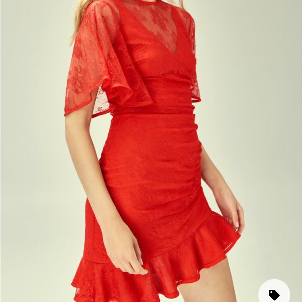 KEEPSAKE Get Free Lace Ruched Mini Dress